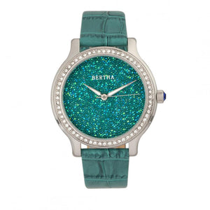Bertha Cora Crystal-Encrusted Leather-Band Watch