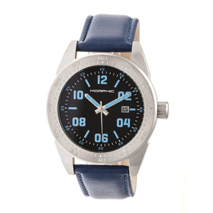 Morphic M63 Series Leather-Band Watch w/Date - Black/Blue - MPH6308