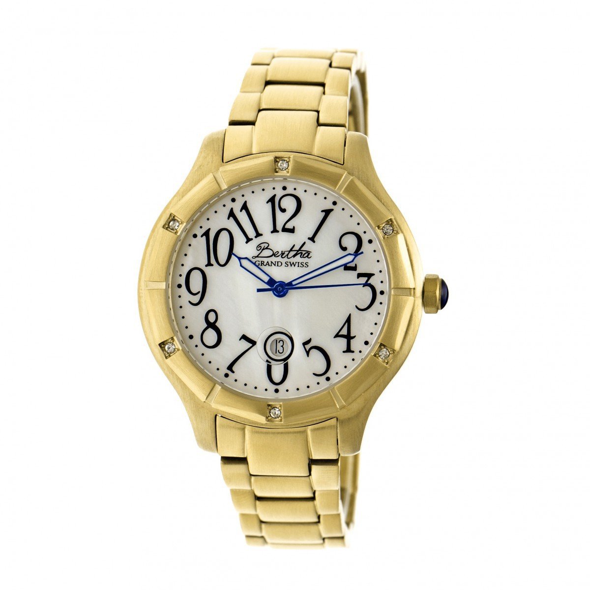 Bertha Jaclyn MOP Ladies Swiss Bracelet Watch - Gold/White - BTHBR4803
