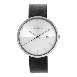 Simplify The 6400 Leather-Band Watch w/Date - Silver - SIM6401