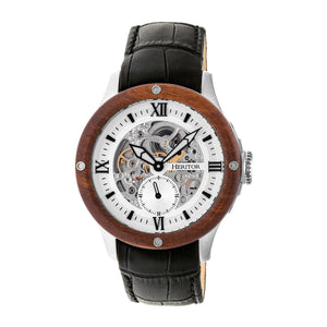 Heritor Automatic Belmont Skeleton Leather-Band Watch - Silver - HERHR3901