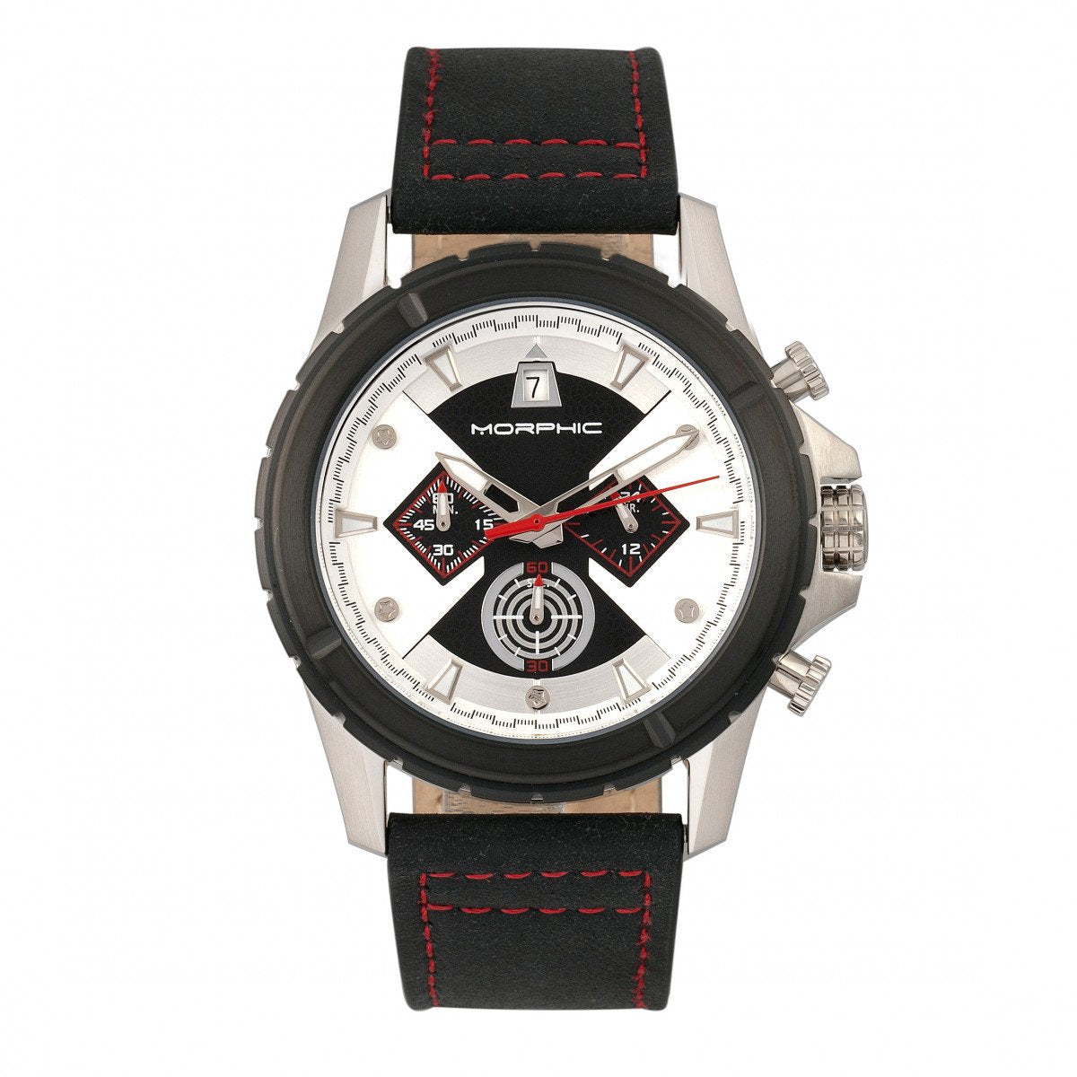 Morphic M57 Series Chronograph Leather-Band Watch - Silver/Black - MPH5701