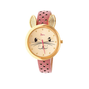 Boum Hotesse Bunny-Accent Leather-Band Watch - Gold/Pink - BOUBM3504