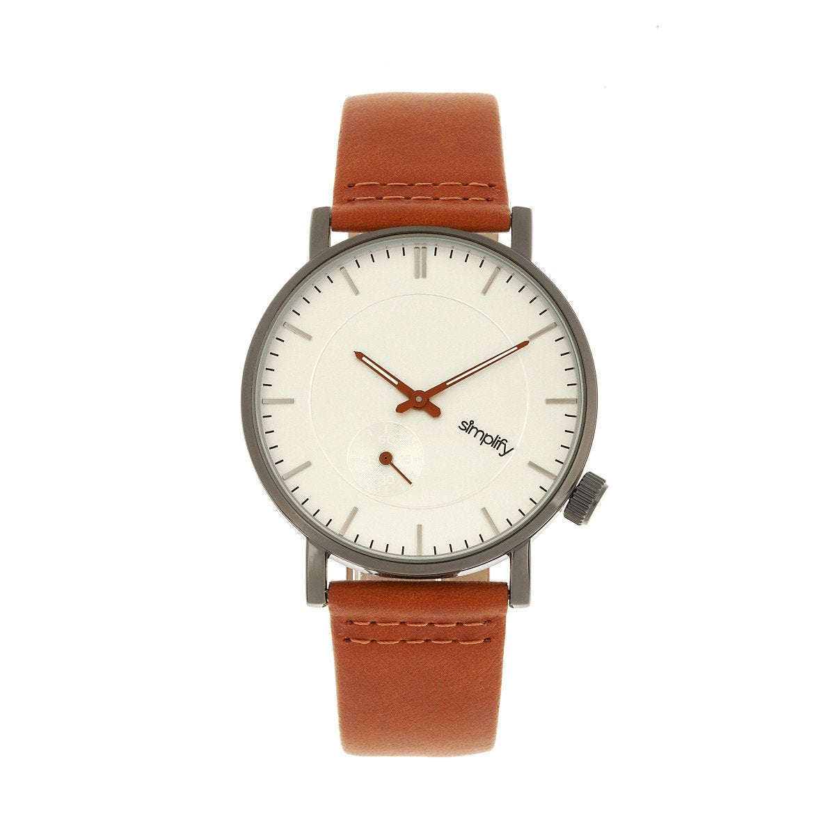 Simplify The 3600 Leather-Band Watch - Silver/Orange - SIM3603