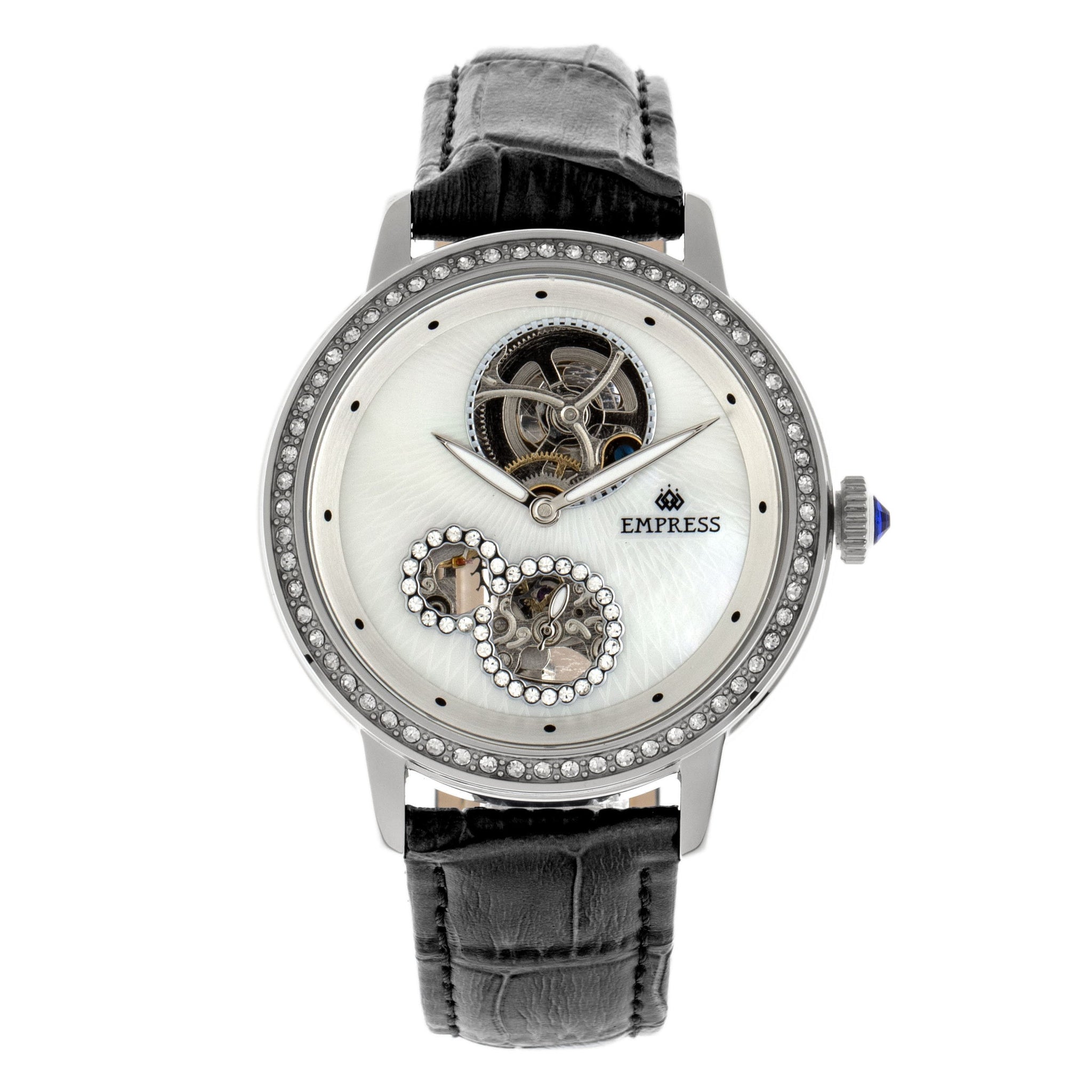 Empress Tatiana Automatic Semi-Skeleton Leather-Band Watch - Black - EMPEM2901