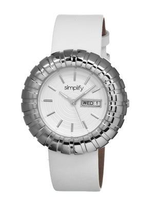 Simplify The 2100 Leather-Band Ladies Watch w/Date - Silver/White - SIM2101