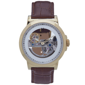 Heritor Automatic Xander Semi-Skeleton Leather-Band Watch - Gold/Brown - HERHS2403