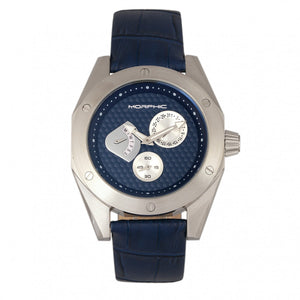 Morphic M46 Series Leather-Band Men's Watch w/Date - Silver/Navy - MPH4603