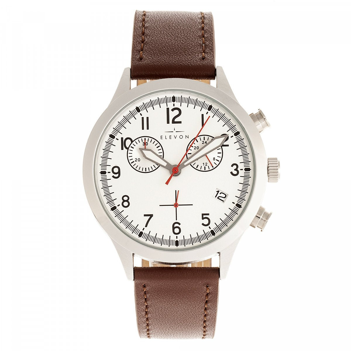 Elevon Antoine Chronograph Leather-Band Watch w/Date - Brown/Silver - ELE113-2