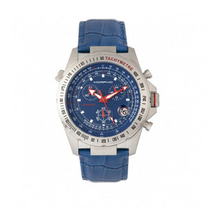Morphic M36 Series Leather-Band Chronograph Watch - Silver/Blue - MPH3603