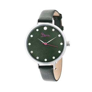 Boum Perle Leather-Band Watch - Silver/Green - BOUBM5103