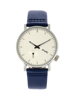 Simplify The 3600 Leather-Band Watch - Silver/Navy - SIM3601