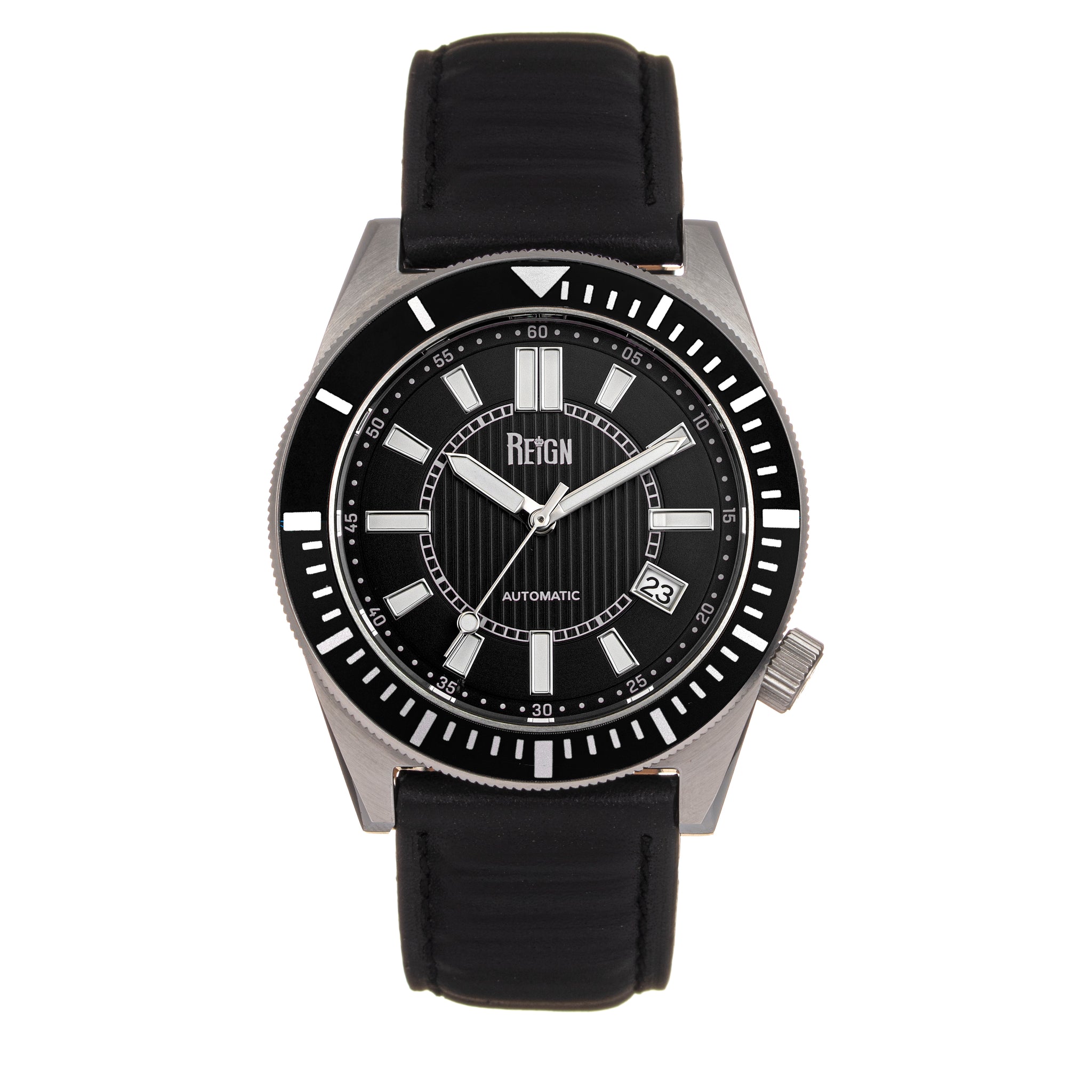 Reign Francis Leather-Band Watch w/Date - Black - REIRN6302