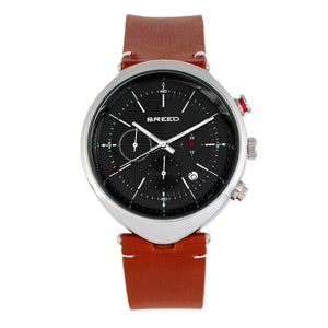 Breed Tempest Chronograph Leather-Band Watch w/Date - Brown/Silver - BRD8607