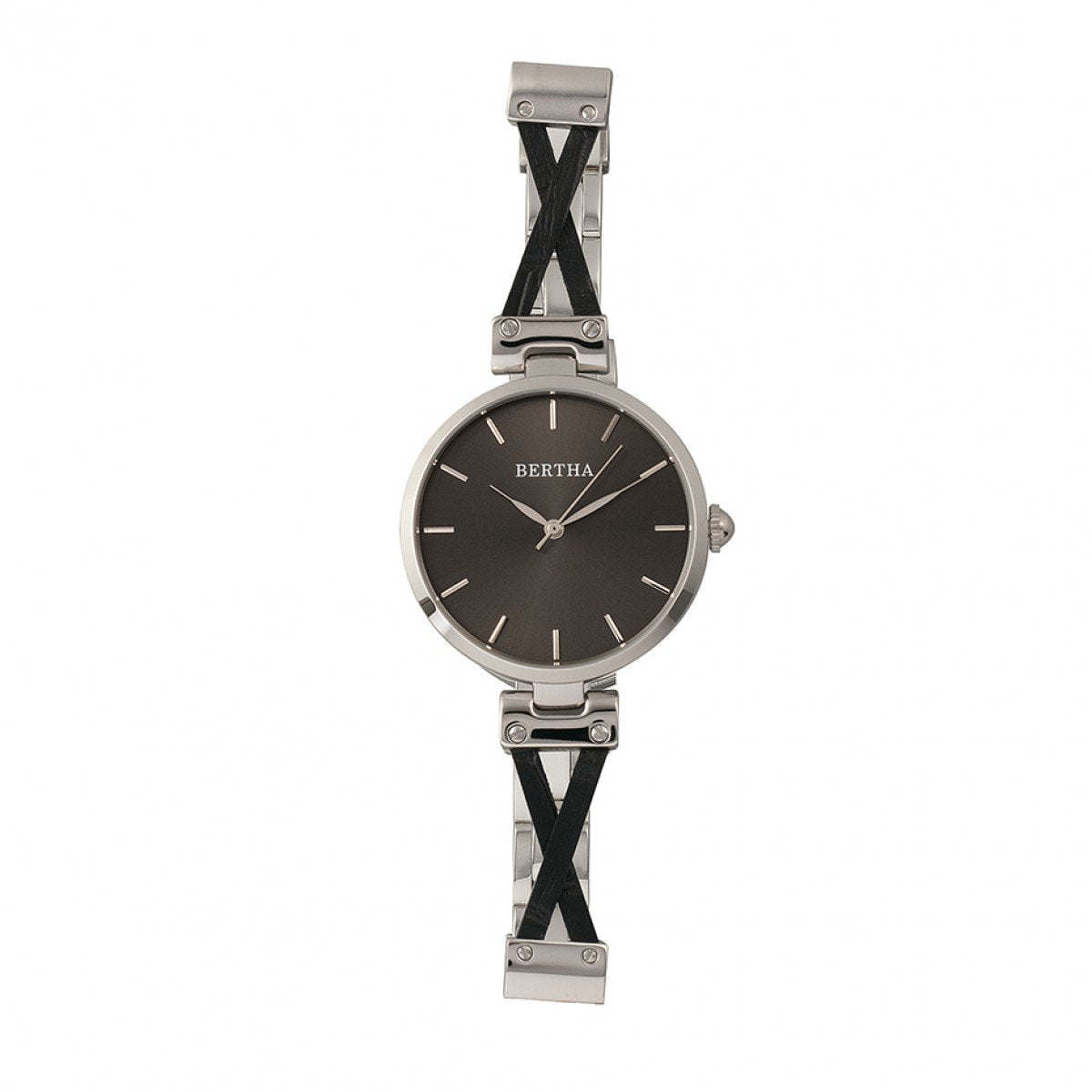 Bertha Amanda Criss-Cross Bracelet Watch - Silver/Black - BTHBR7602