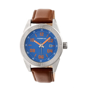Morphic M63 Series Leather-Band Watch w/Date - Blue/Brown - MPH6306