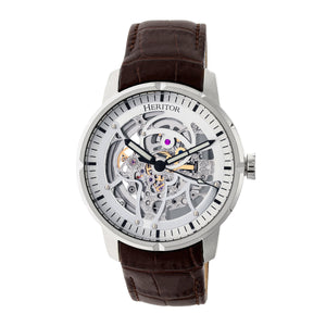 Heritor Automatic Ryder Skeleton Leather-Band Watch - Brown/White - HERHR4603