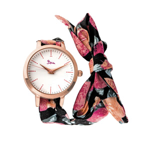 Boum Arc Floral-Print Wrap Watch - Rose Gold/Black - BOUBM5001