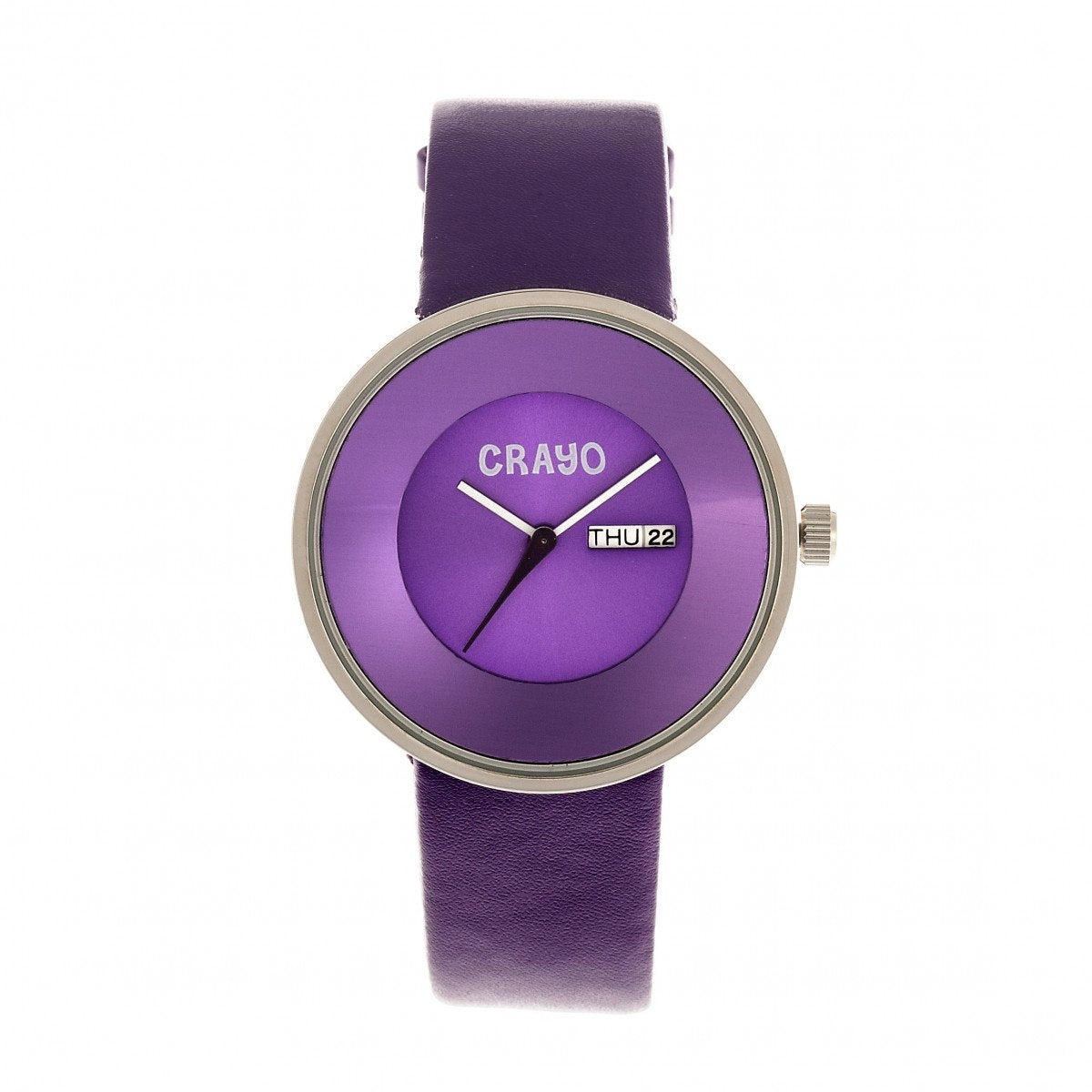 Crayo Button Leather-Band Unisex Watch w/ Day/Date