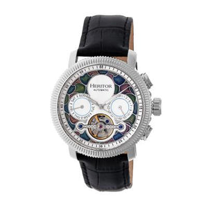 Heritor Automatic Aura Men's Semi-Skeleton Leather-Band Watch