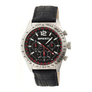 Breed Griffin Leather-Band Chronograph Men's Watch  -  Silver/Black - BRD5502
