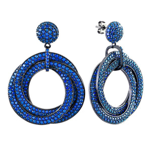 Elegant Confetti Tokyo Women's 18k Black Gold Plated Blue Pave Statement Fashion Earrings
