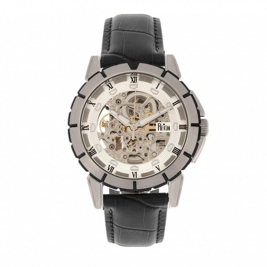 Reign Philippe Automatic Skeleton Leather-Band Watch - Black/White - REIRN4603