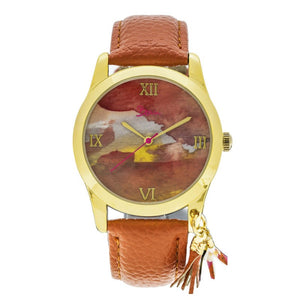 Boum Aquarelle Watercolor-Dial Leather-Band Watch