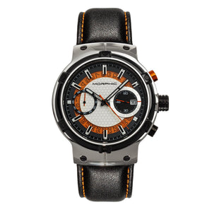 Morphic M91 Series Chronograph Leather-Band Watch w/Date - Silver/Orange - MPH9101