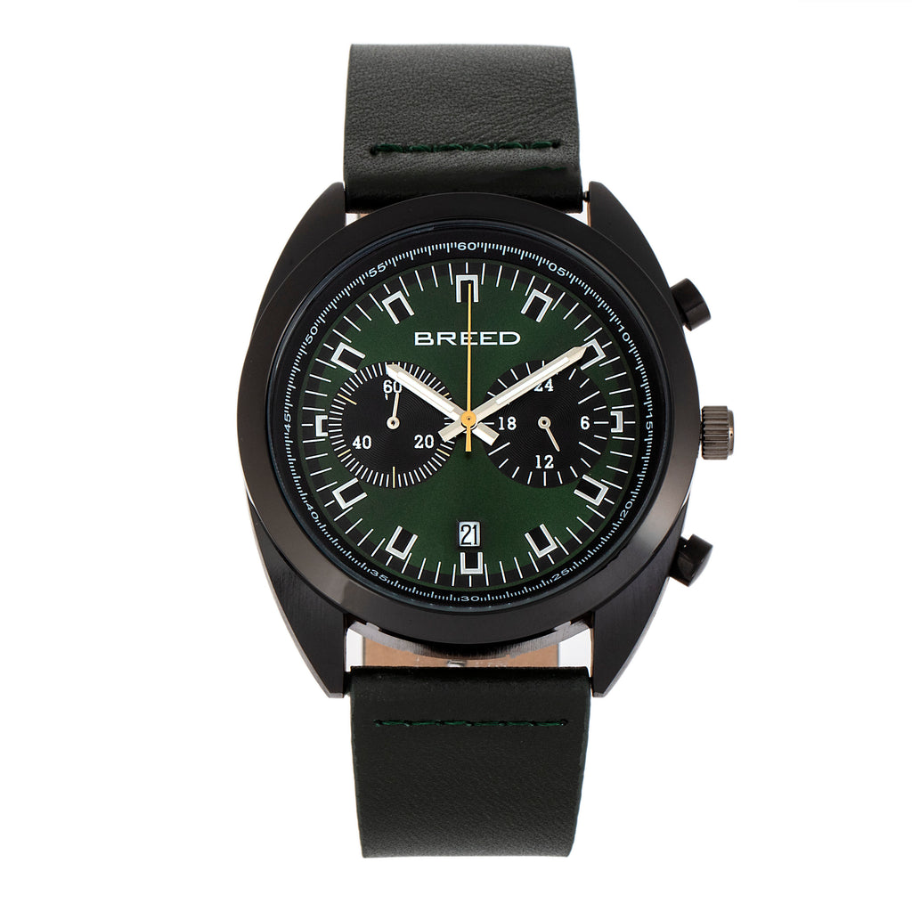 Breed Racer Chronograph Leather-Band Watch w/Date - Black/Green - BRD8506