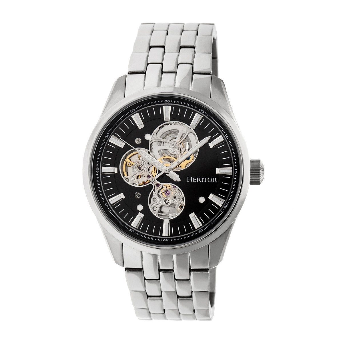 Heritor Automatic Stanley Semi-Skeleton Bracelet Watch - Silver/Black - HERHR6502