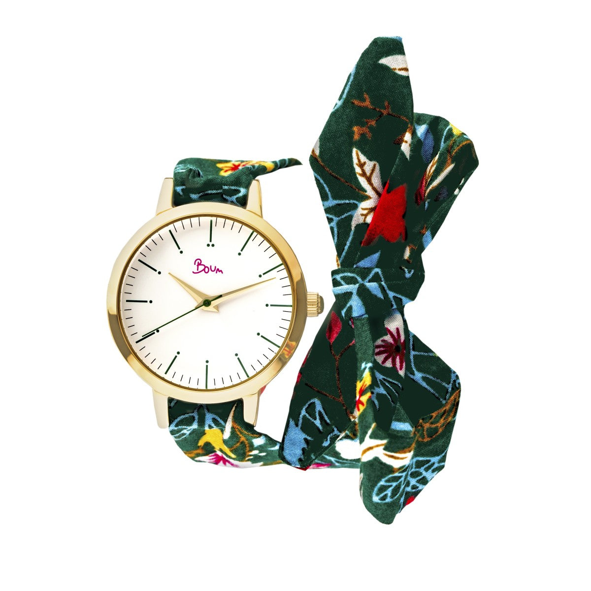 Boum Arc Floral-Print Wrap Watch - Gold/Green - BOUBM5007