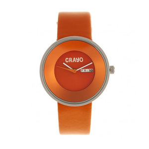 Crayo Button Leather-Band Unisex Watch w/ Day/Date