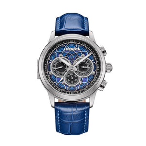 Heritor Automatic Apostle Leather Band Watch w/ Day-Date - Blue/Blue- HERHS2702