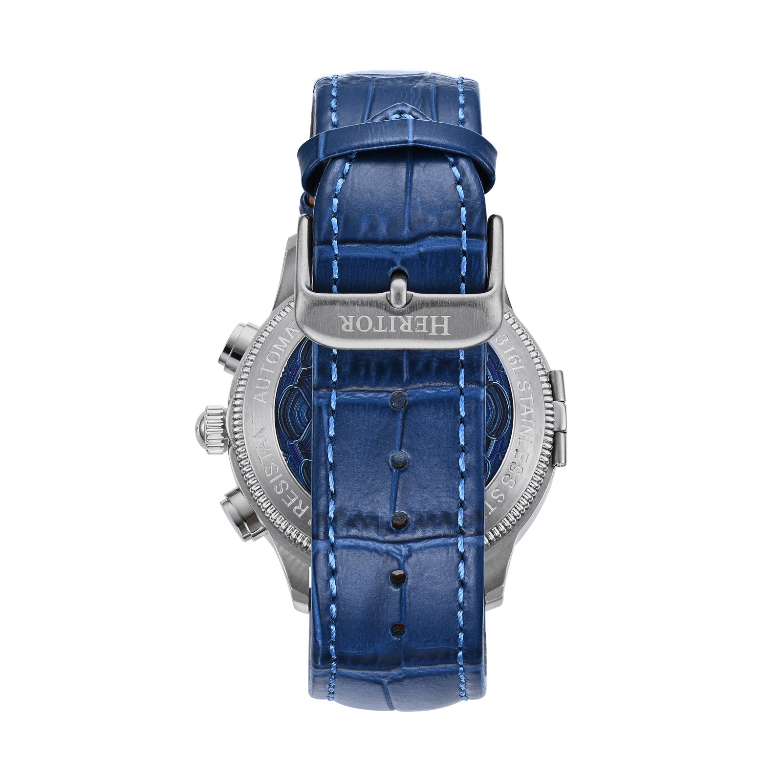Heritor Automatic Apostle Leather Band Watch w/ Day-Date - Blue/Blue- HERHS2702