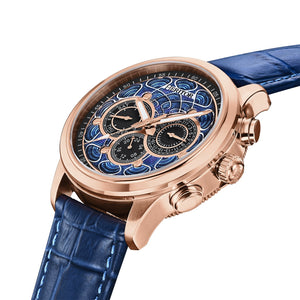 Heritor Automatic Apostle Leather Band Watch w/ Day-Date - Blue/Rose Gold - HERHS2707