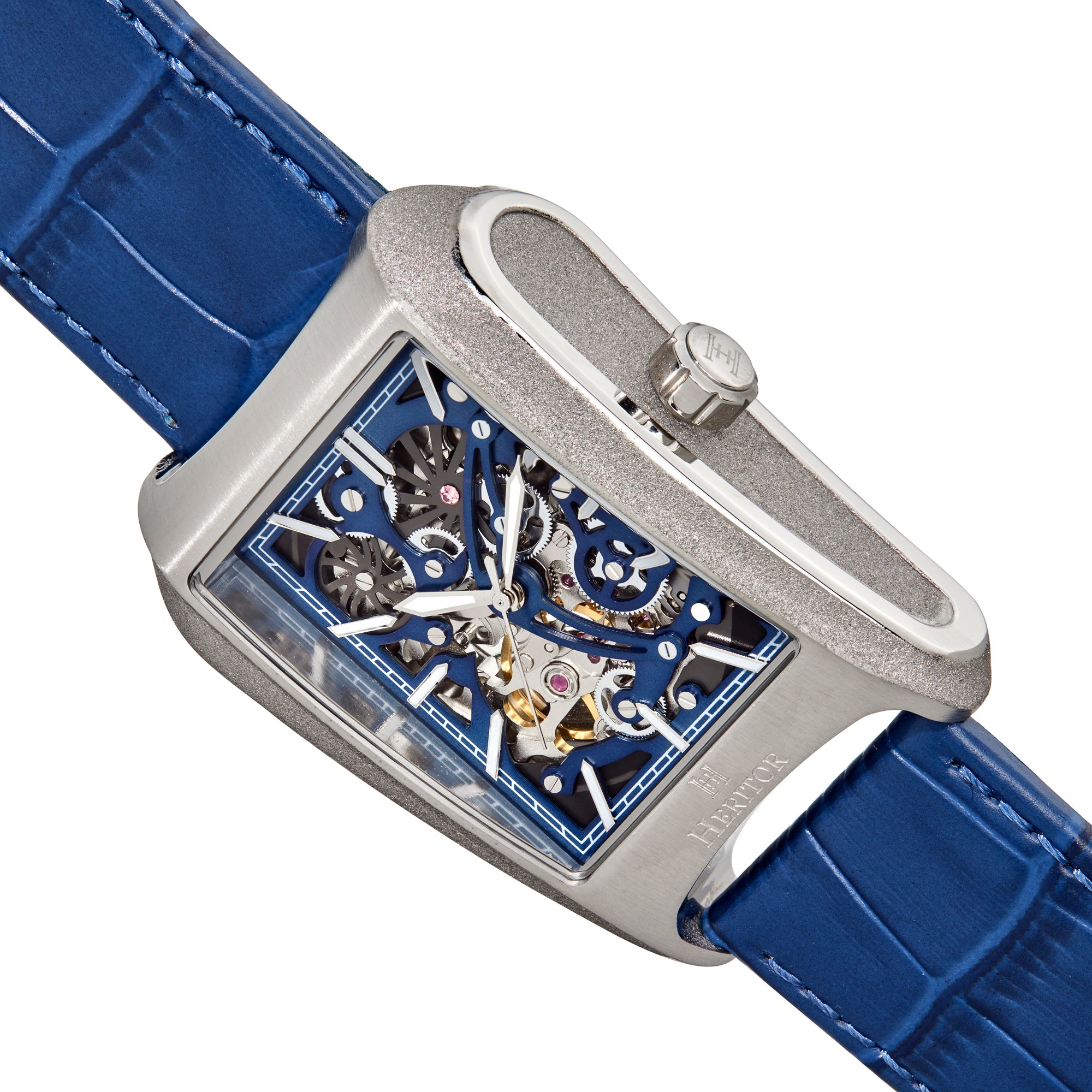 Heritor Automatic Wyatt Skeleton Watch - Silver/Blue - HERHS3102