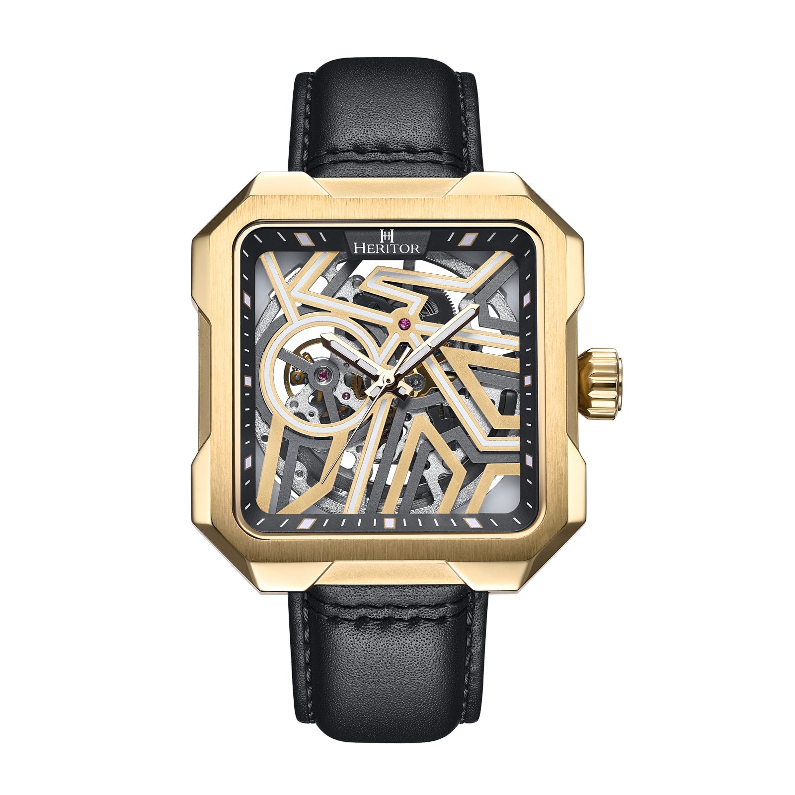 Heritor Automatic Campbell Leather-Band Skeleton Watch - Gold - HERHS3302