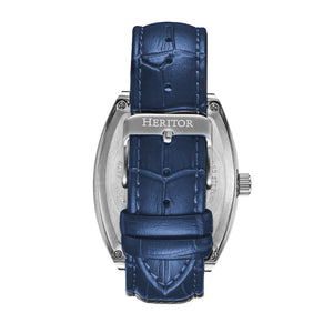 Heritor Automatic Masterson Semi-Skeleton Leather-Band Watch - Silver/Blue - HERHS3502