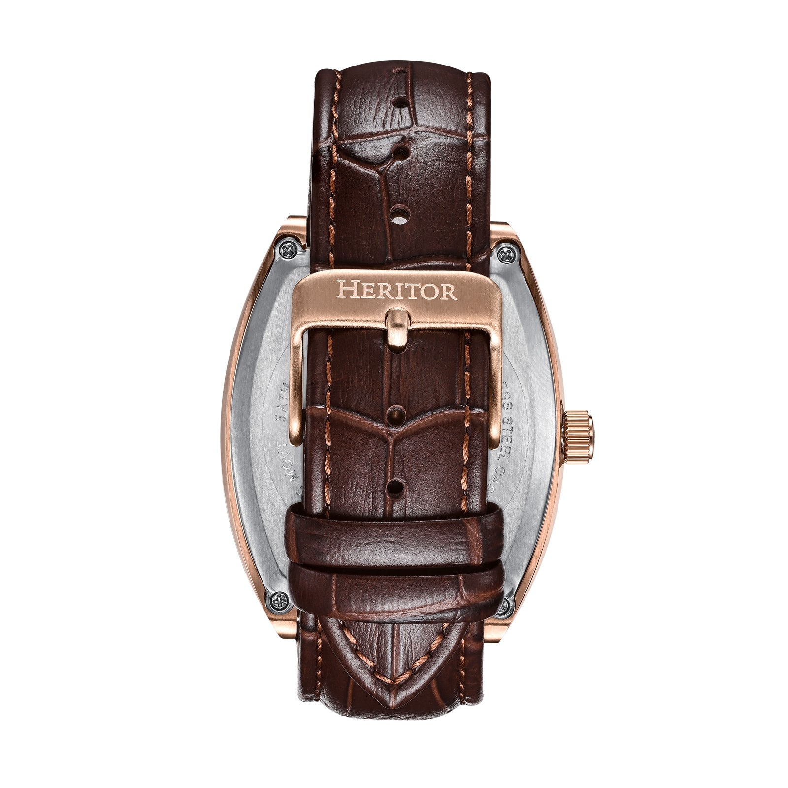 Heritor Automatic Masterson Semi-Skeleton Leather-Band Watch - Rose Gold/Brown - HERHS3504