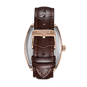 Heritor Automatic Masterson Semi-Skeleton Leather-Band Watch - Rose Gold/Brown - HERHS3504