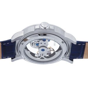 Heritor Automatic Xander Semi-Skeleton Leather-Band Watch - Silver/Blue - HERHS2402