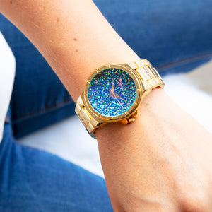 Boum Cachet Crystal-Dial Ladies Bracelet Watch - Gold/Blue - BOUBM2301