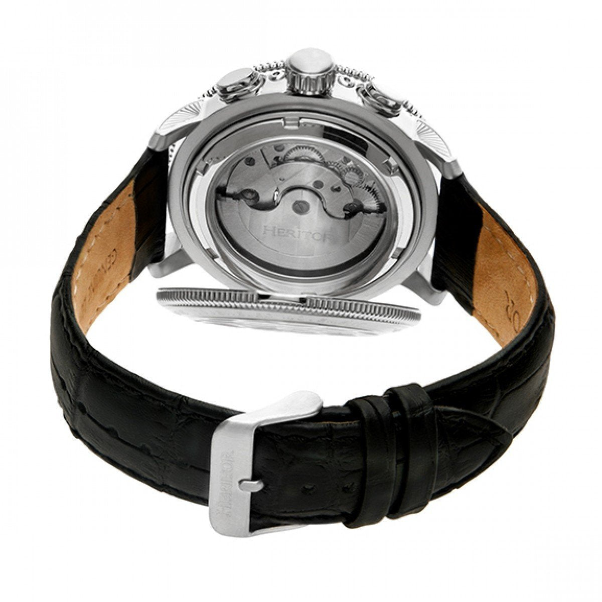 Heritor Automatic Aura Men's Semi-Skeleton Leather-Band Watch - Silver/Black - HERHR3501