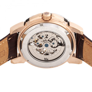 Reign Philippe Automatic Skeleton Leather-Band Watch - Rose Gold/Black - REIRN4606