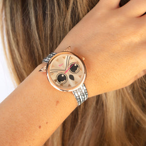 Boum Sagesse Owl-Accented Leather-Band Watch - Rose Gold/Multi-Colored - BOUBM3605