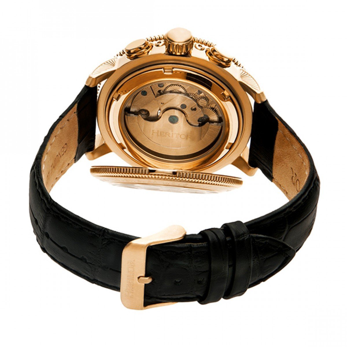 Heritor Automatic Aura Men's Semi-Skeleton Leather-Band Watch - Rose Gold/White - HERHR3506