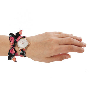Boum Arc Floral-Print Wrap Watch - Rose Gold/Black - BOUBM5001