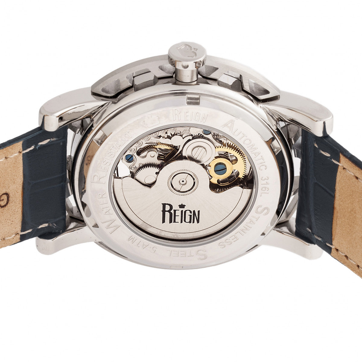 Reign Stavros Automatic Skeleton Leather-Band Watch - Silver/Navy - REIRN3702