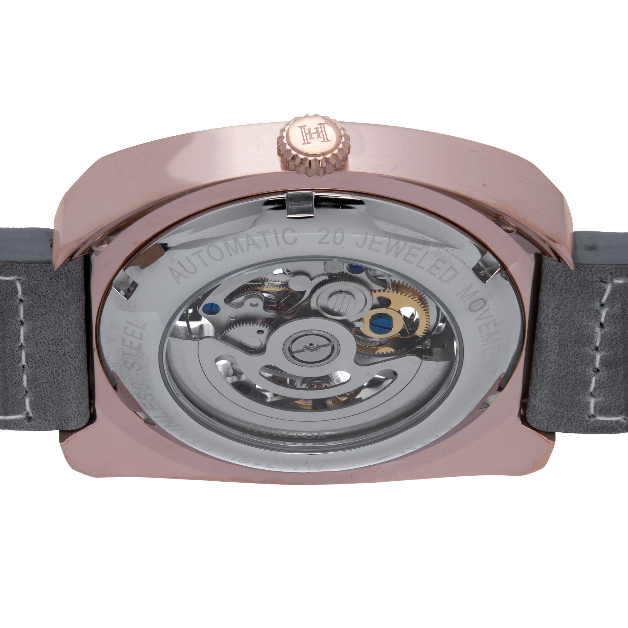 Heritor Automatic Gatling Skeletonized Leather-Band Watch - Rose Gold/Gray - HERHS2304